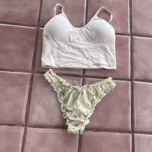 RARE! For Love and Lemons Pantie and Laura Ashley pink Bralette XS